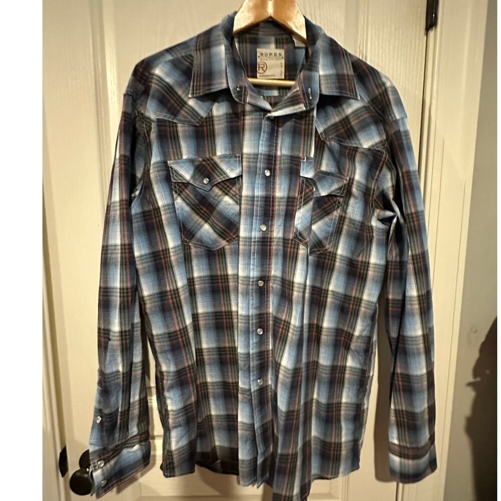 Roper Men's size Large Snap Western Plaid shirt 100% cotton